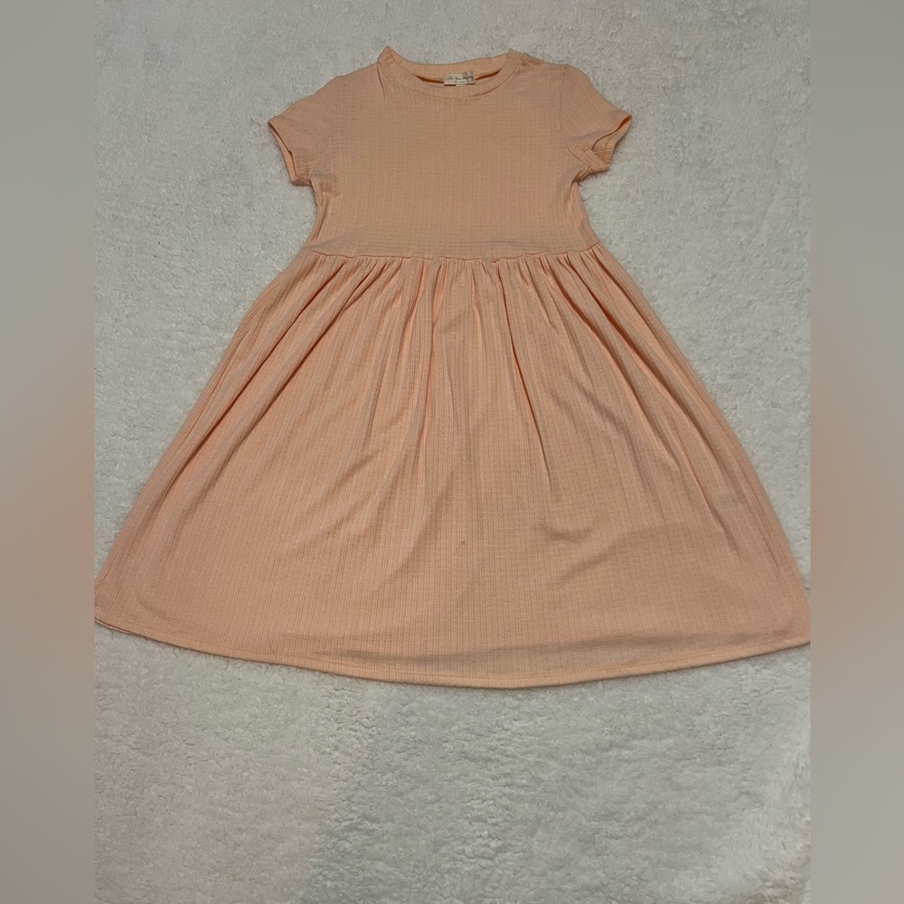 See You Monday coral colored mini dress.